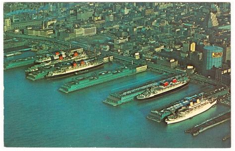 ocean liner ships  west side piers  york harbor postcard  topics