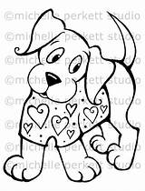 Pages Coloring Stamps Digital Dogs Valentine Puppies Hearts Dog Stamp Cards Digi Choose Board sketch template