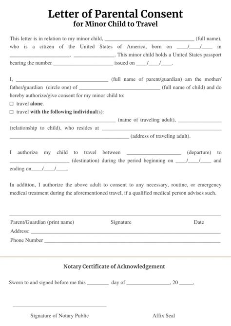 notary printable child travel consent form grandparents printable
