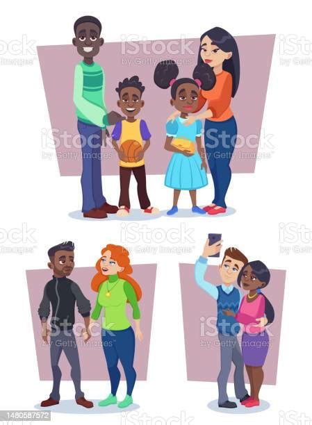 interracial couples vector illustrations set stock illustration