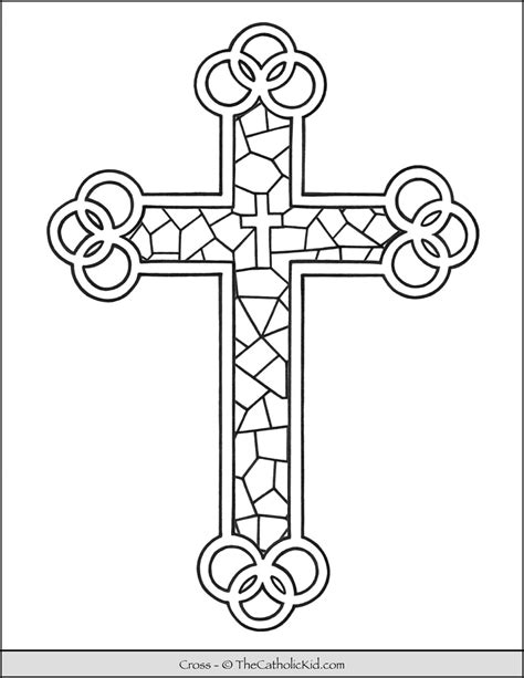 cross coloring page stained glass thecatholickidcom
