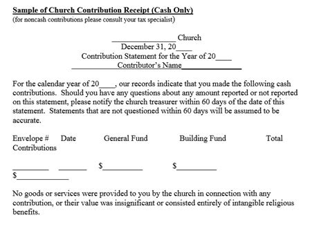 church contribution statement year  donation receipt template