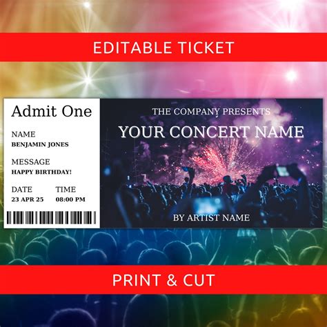 editable concert ticket template event ticket printable etsy
