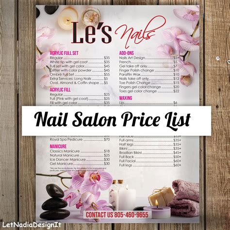 nail salon price list spa salon menu beauty price list design
