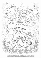 Coloring Unicorns Unicorn Coloriage Pages Castle Licorne Adult Girl Clouds These Ca Konstantinos sketch template