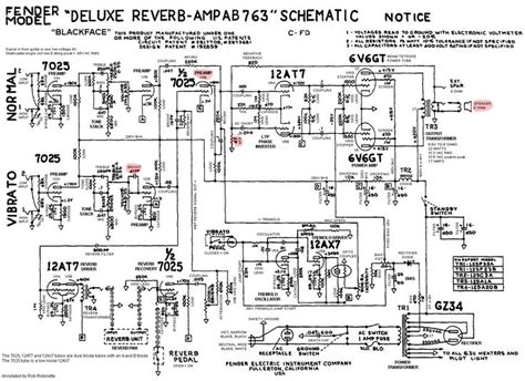 fender deluxe reverb ab tube guitar amplifier annotated schematic
