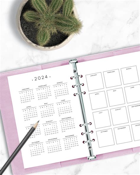 yearly calendar printable planner insert dated etsy
