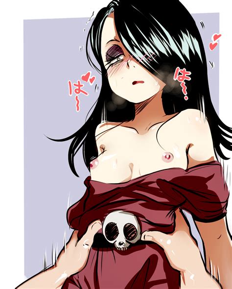 rule 34 areolae bare shoulders black hair blush breasts
