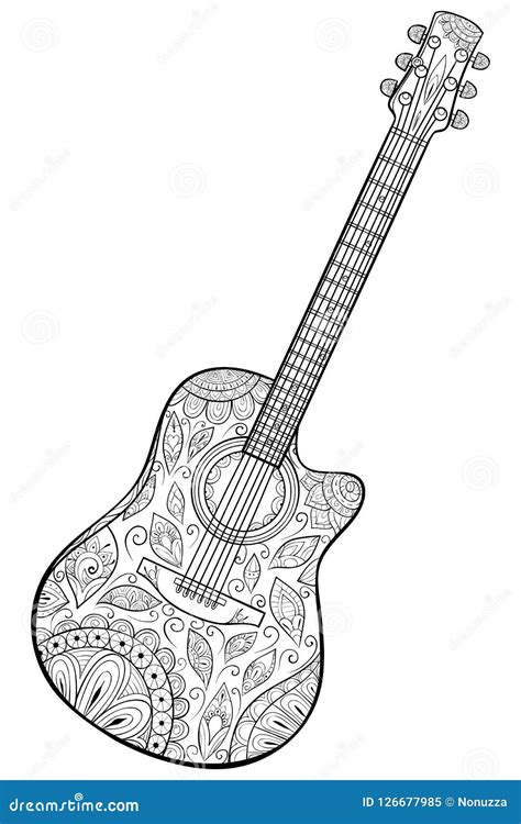 adult coloring bookpage  cute guitar  relaxing stock vector