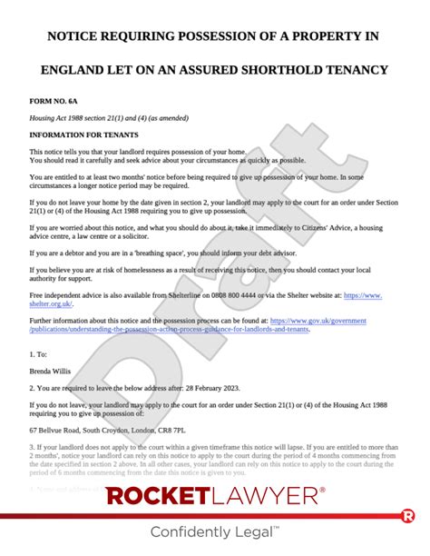 section  notice template faqs rocket lawyer uk
