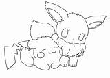 Pikachu Eevee Pokémon Coloringonly sketch template