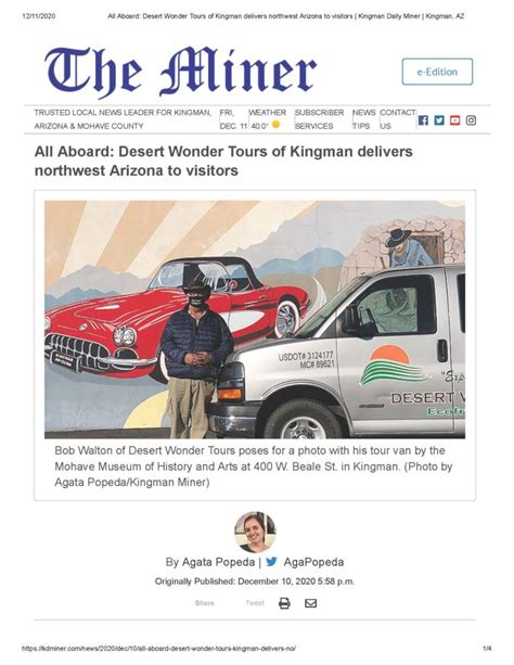 kingman daily miner front page desert  tours adventures