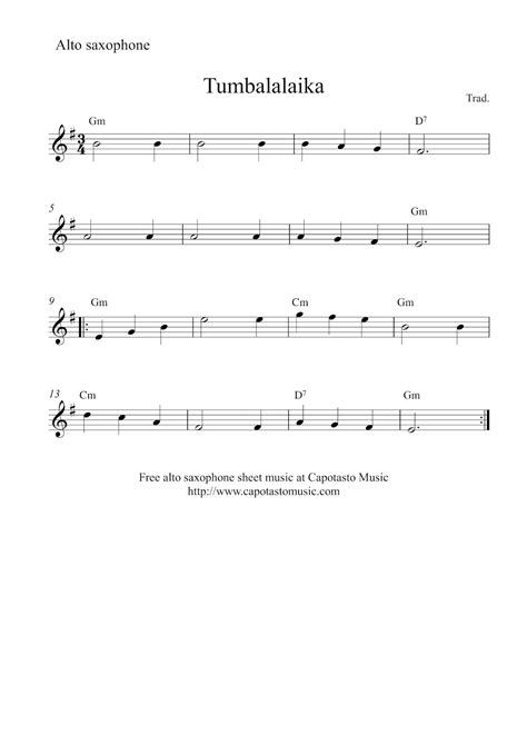 easy alto saxophone sheet  tumbalalaika