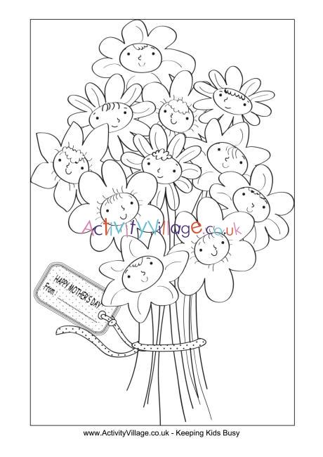 smiling flowers colouring page