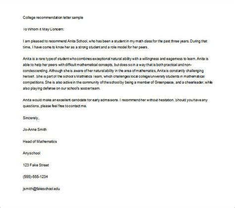 sample recommendation letter college admission undergraduate classles