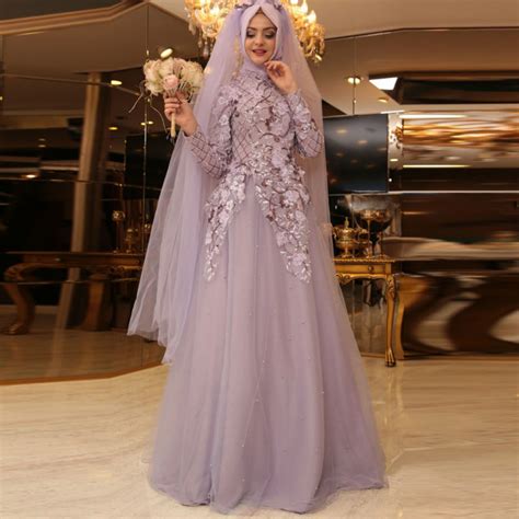 Muslim Bridal Dresses Robe De Soiree 2016 Wedding Gown Floral Hijab