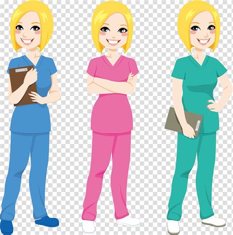 Three Women In Medical Scrub Suits Illustration Nursing