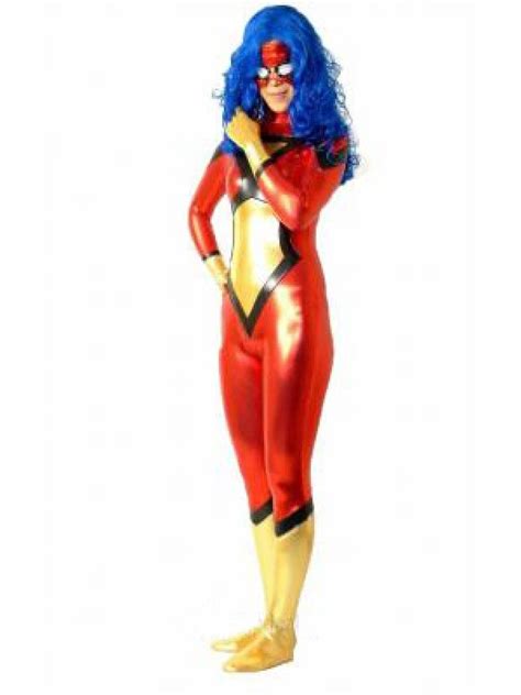 red shiny metallic spiderwoman costume spider woman costumes super