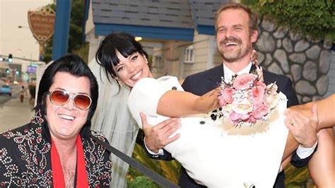 david harbour and lily allen share vegas wedding photos with