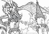 Coloring Dragon Pages Dragons Scary Realistic Castle Adults Knights Cool Detailed Colouring Print Printable Complex Gremlins Drawing Pdf Getcolorings Getdrawings sketch template