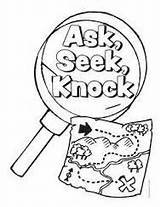 Seek Ask Vbs Scavenger Knocking Christian sketch template