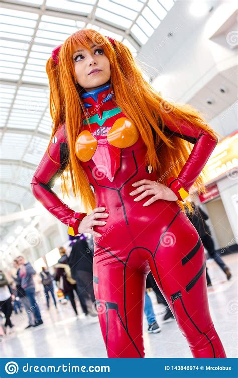 Cosplayer Dressed As Asuka From Evangelion Editorial Stock