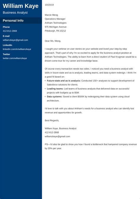 business analyst cover letter examples writing guide