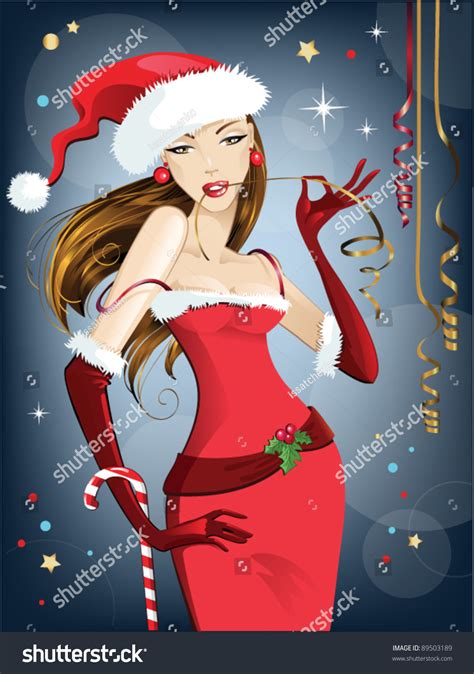 sexy beautiful redheaded girl dressed as santa claus happy christmas