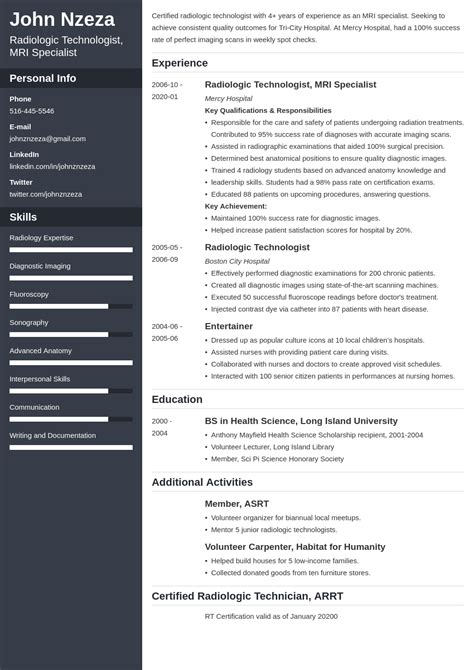 radiologic technologist resume  template cascade resume