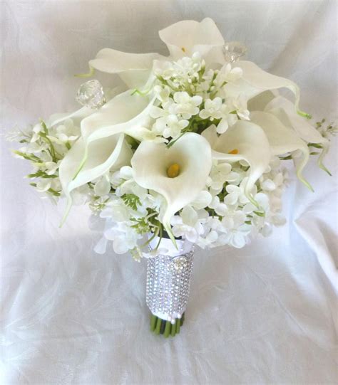 cascading calla lily lilacs and hydrangea wedding bouquet all etsy