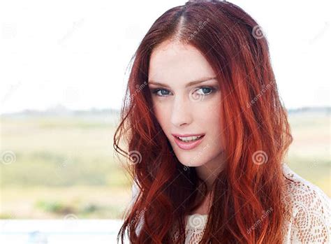 Natural Beauty Woman And Face Outdoor With Red Hair Care With