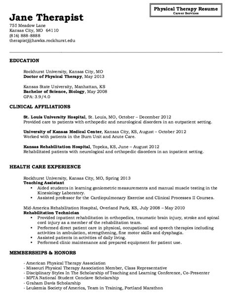 physical therapy resume sample resumesdesign physical therapy