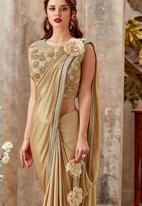 buy gold shimmery designer party wear saree  uk usa  canada