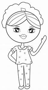 Pajamas Girl Coloring Book Illustration sketch template