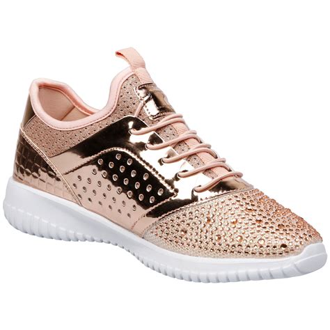 womens shoes ladies trainers sneakers diamante metallic sports fitness size  ebay