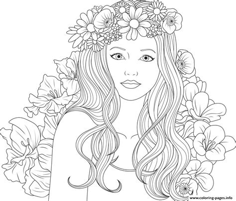 cute girls adult  flowers coloring page printable