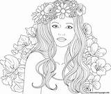 Coloring Pages Girl Beautiful Girls Flowers Adult Cute Printable Vector Cool Royalty Print Colouring Teenage Book Chick Popular Template Illustration sketch template