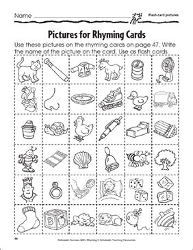 rhyming picture cards printable coloring pages