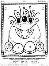 Math Coloring Addition Subtraction Worksheets Color Digit Regrouping Pages Code Number Monsters Puzzles Double Printable Kindergarten Worksheet Popular Visit Printables sketch template