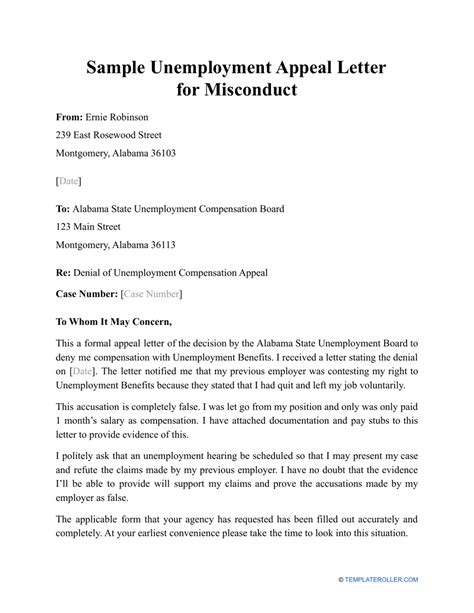 sample unemployment appeal letter  misconduct fill  sign