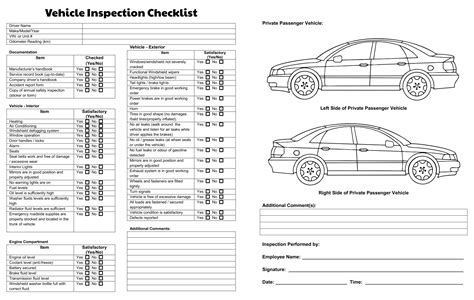 vehicle inspection checklist template vehicle inspection inspection