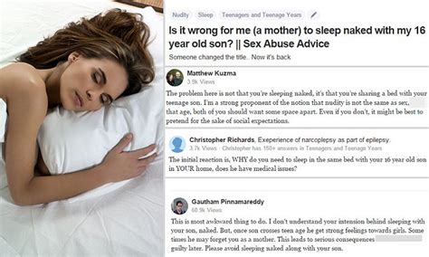 Mother If It Was Wrong To Co Sleep Naked With Teenage Son Daily Mail