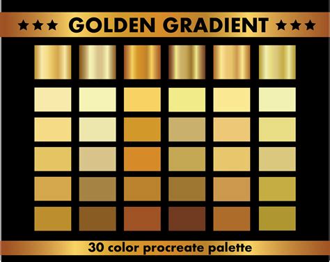 Golden Gradient Procreate Palette Metallic Gradients Gold Color Palette