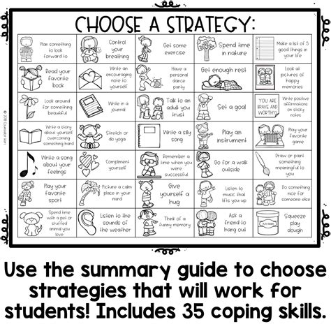 coping skills color  code calming strategies activity  school