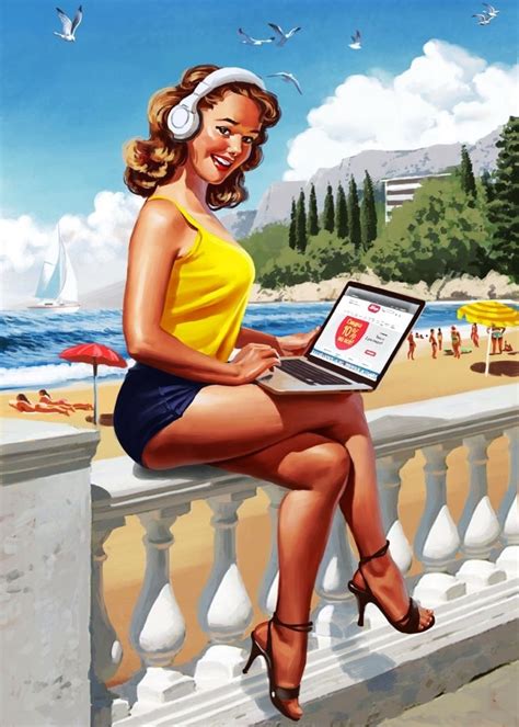 Vintage Soviet Russian Pin Up Girls Surf The Internet Retro Poster