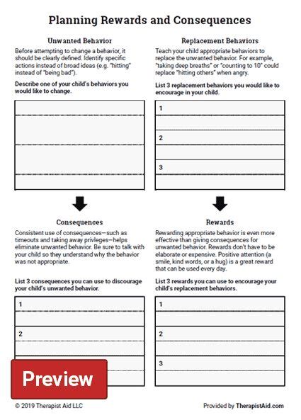 Planning Rewards And Consequences Worksheet Therapist
