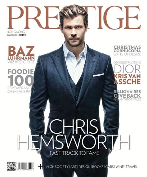 chris hemsworth poses in a sleek suit on cover of prestige