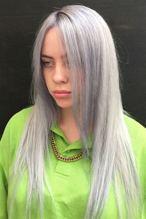 Billie Eilish Straight Silver Angled Flat Ironed Uneven