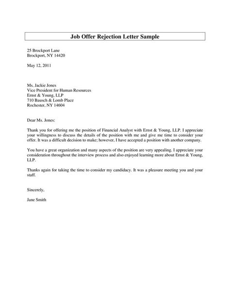 job offer rejection letter   write  job offer rejection letter