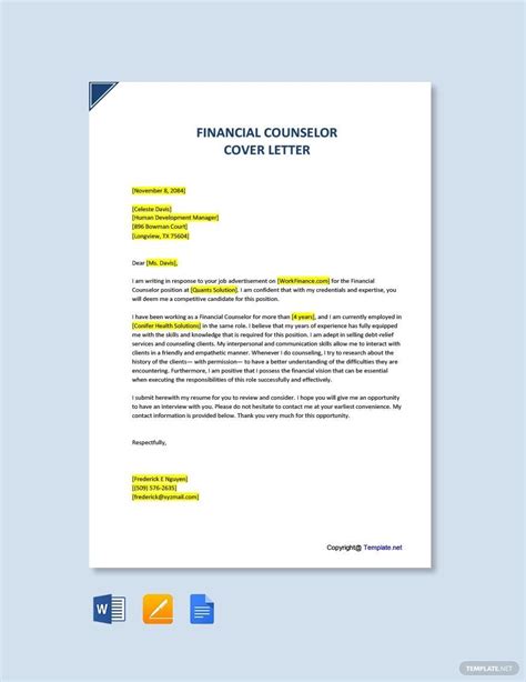counselor cover letter template     templatenet